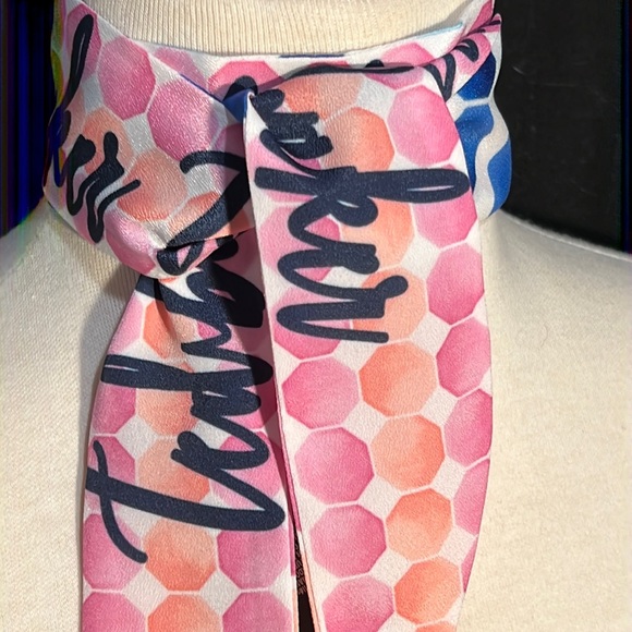 Ted Baker London logo navy/pink/etc “marina mosaic small skinny scarf”-NWT